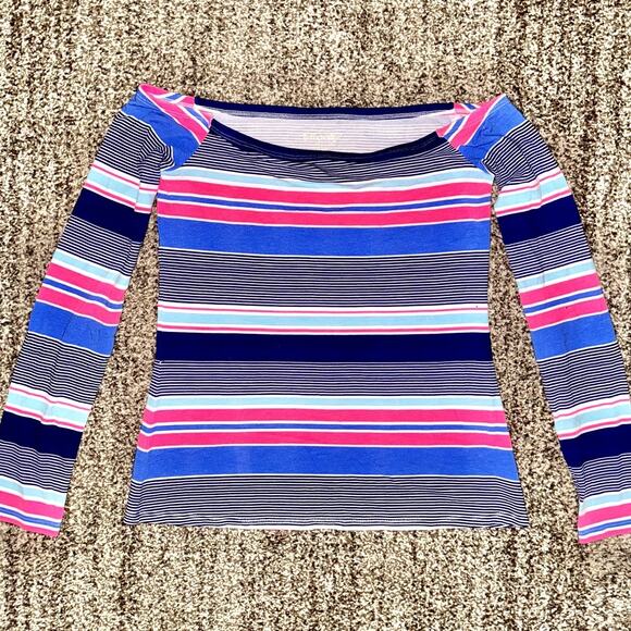 Lilly Pulitzer Women's Audelia Kaleidoscope Jungle Stripe Off Shoulder Top XS - Picture 1 of 9